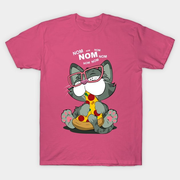 Pizza Cat! Pink T-Shirt by CuddleswithCatsArt